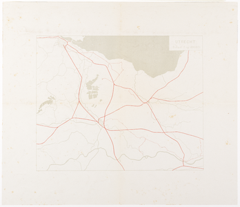 203139 Blinde kaart van de provincie Utrecht, met weergave van de spoor- en tramwegen.